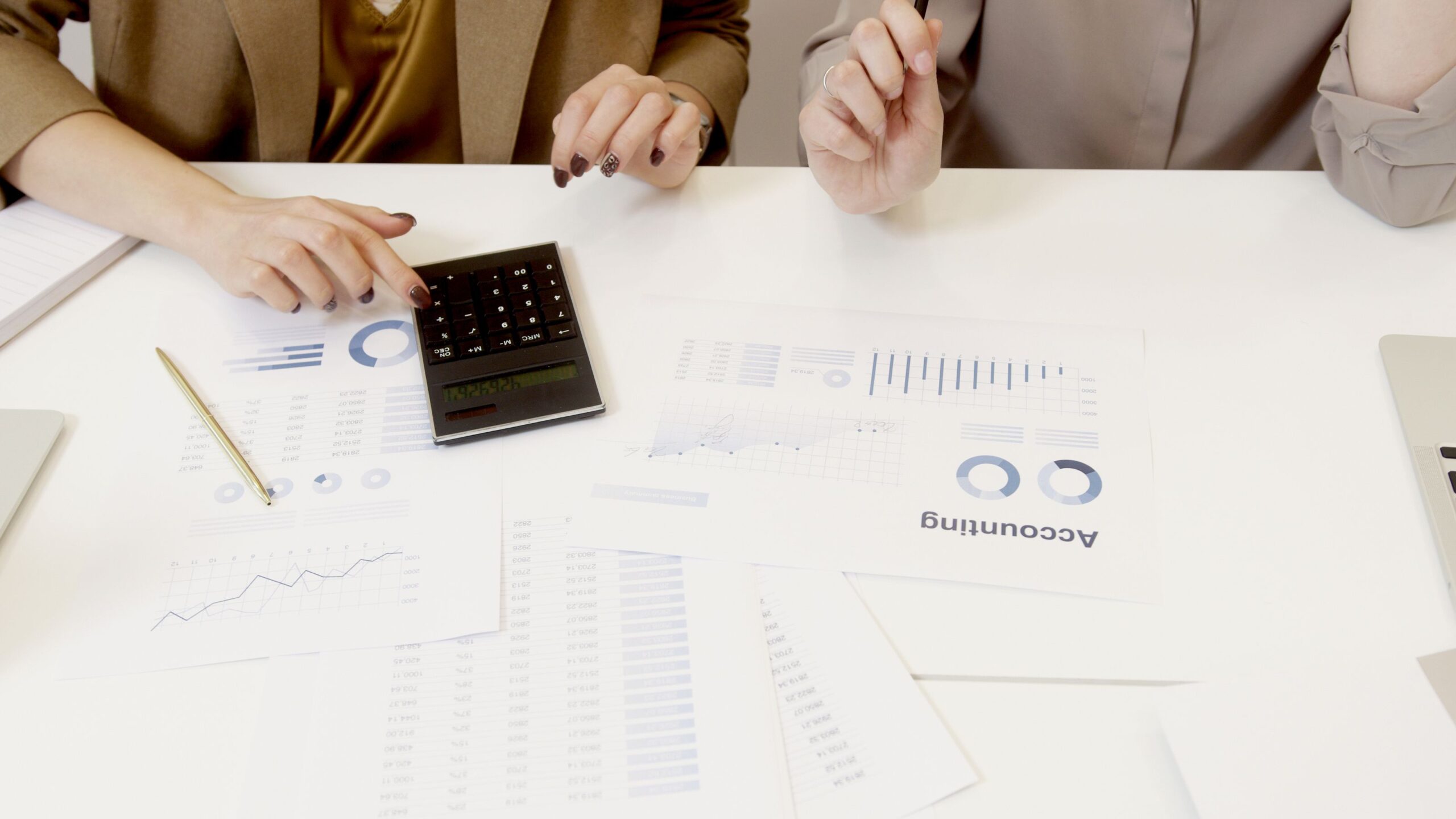 Accountant and client reviewing financial charts and statements together at a table