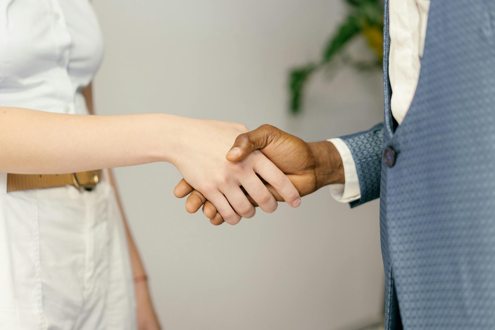 Business handshake between professional and client over signed documents