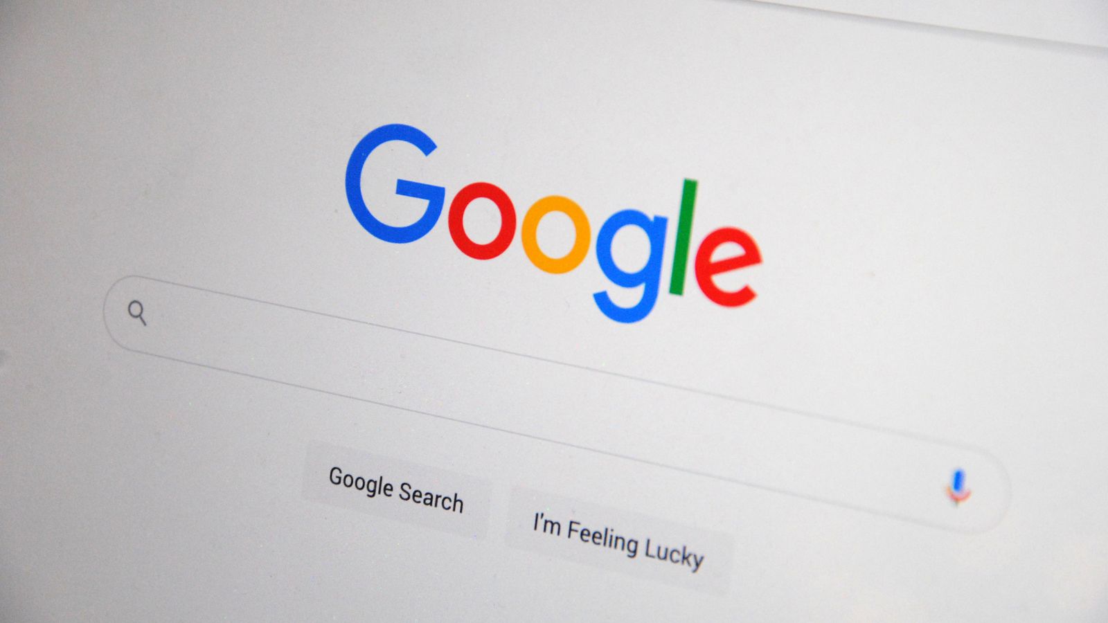 Close-up of Google search homepage on a laptop screen