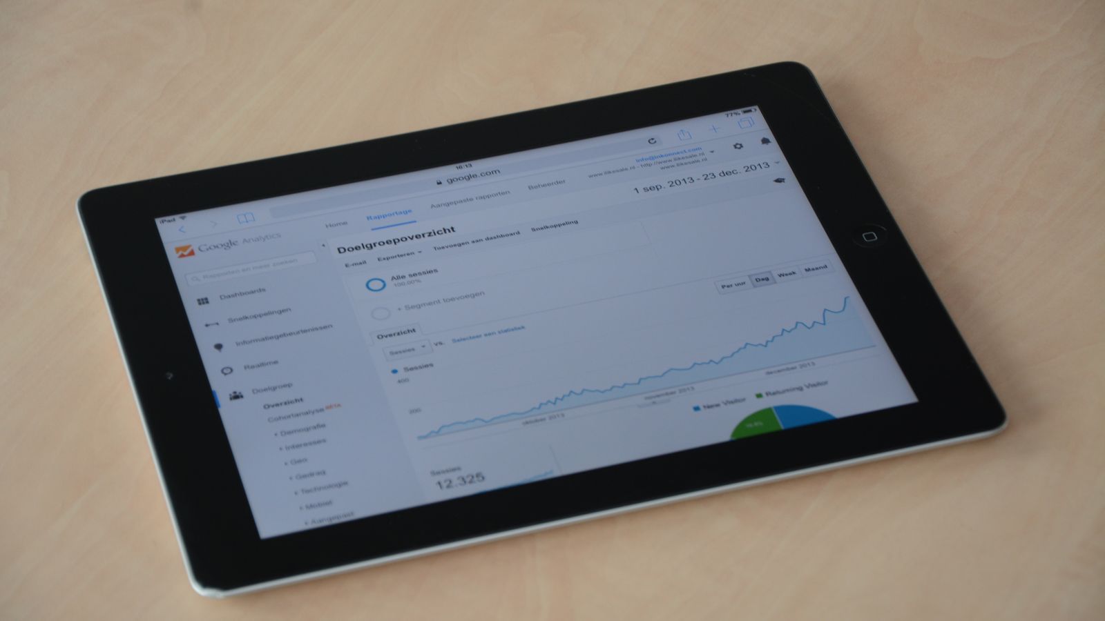 Tablet showing Google Analytics with rising organic traffic line