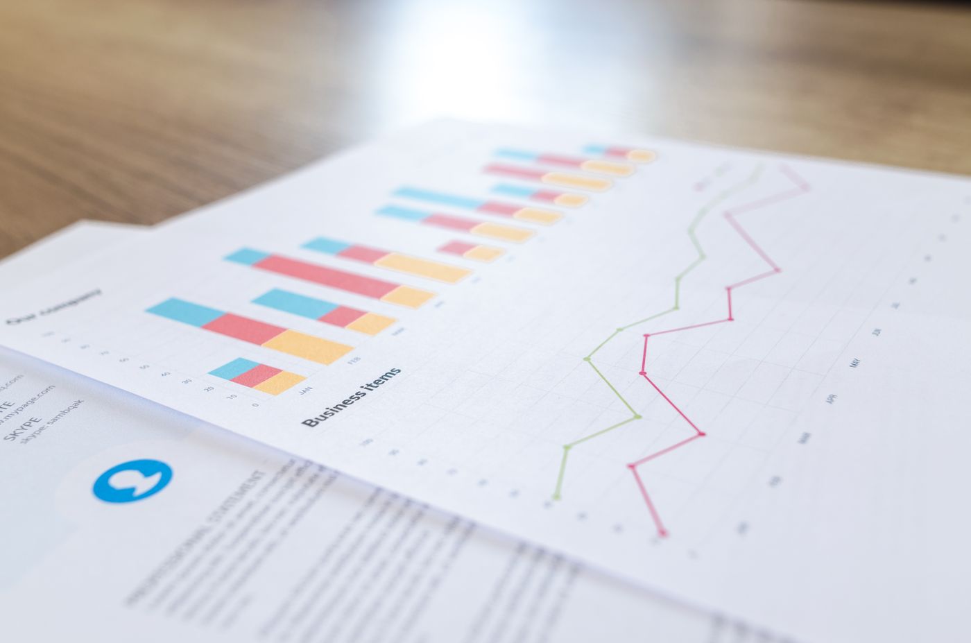 Business performance charts and graphs showing growth over time