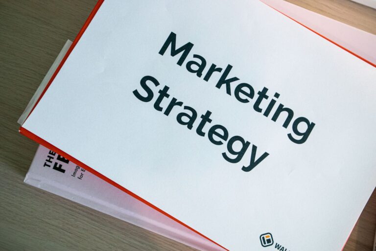 Printed marketing strategy document on a desk representing content planning