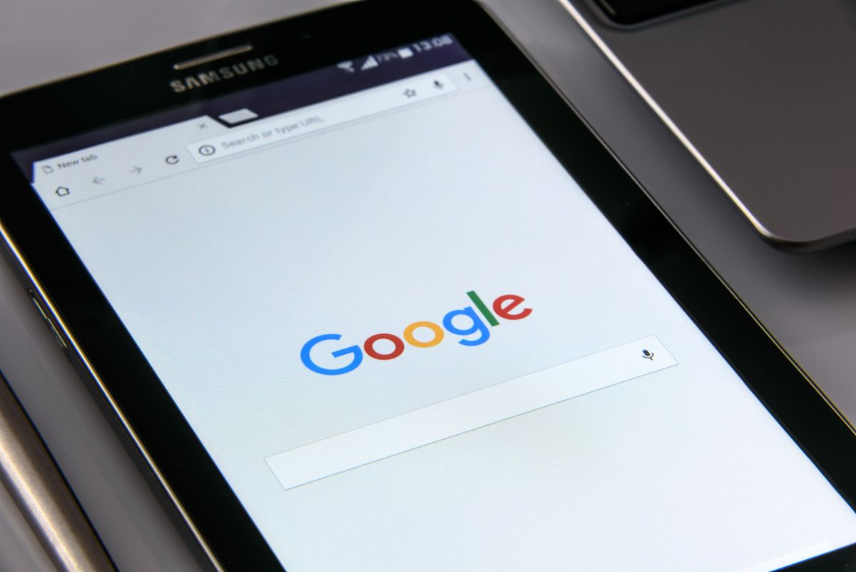 Google search homepage on a mobile tablet device