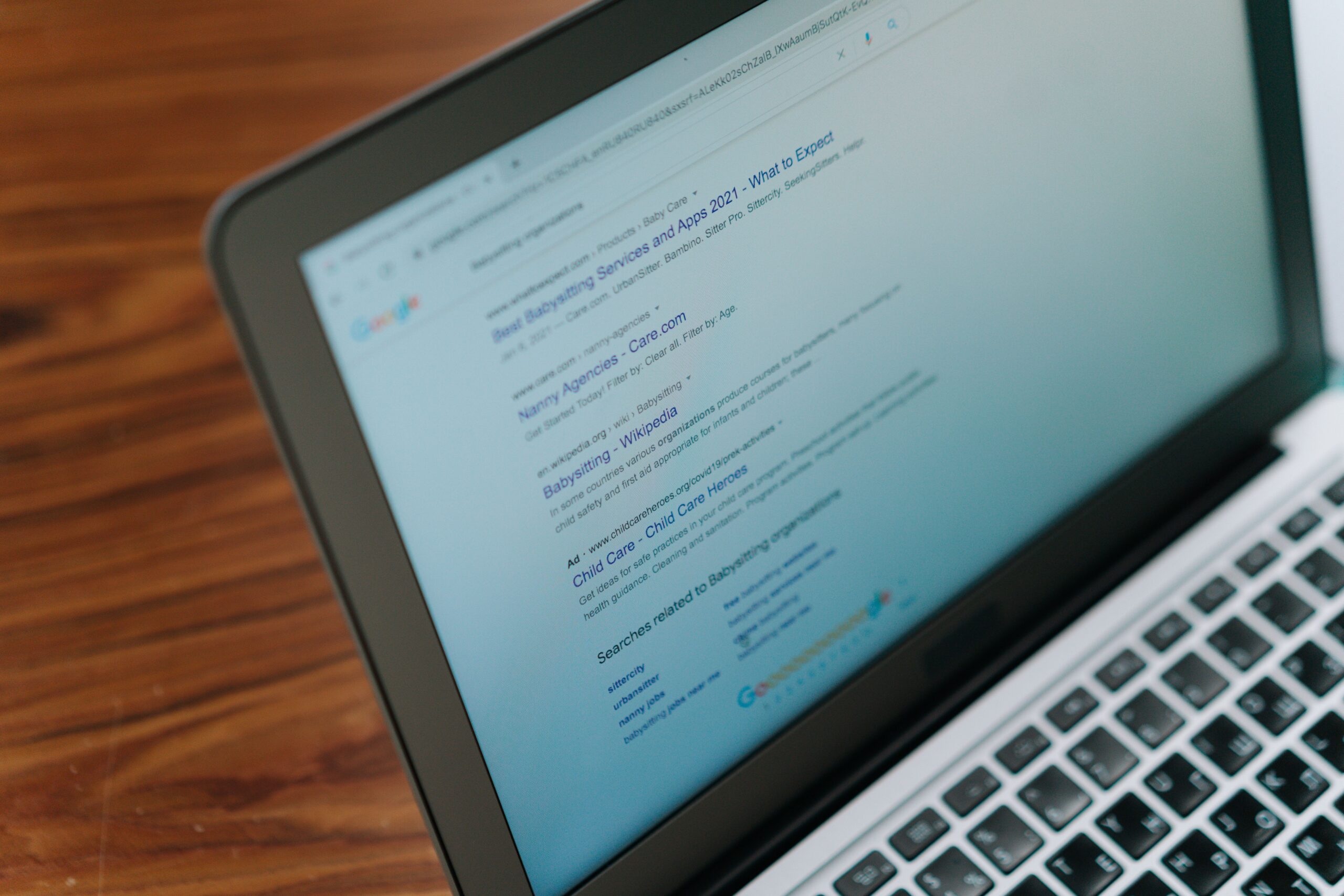 Google search results page open on a laptop computer