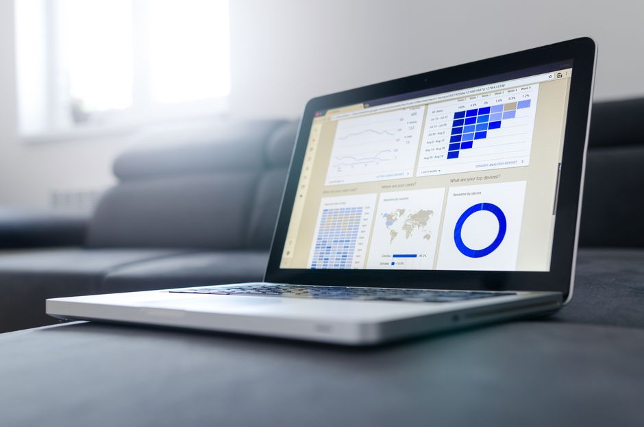Laptop showing a website traffic analytics dashboard