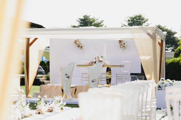 Elegant wedding venue reception space set up for an event