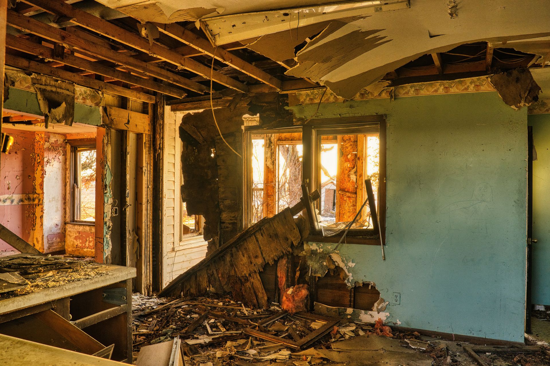 home inspector examining water damage and mold growth inside a residential property
