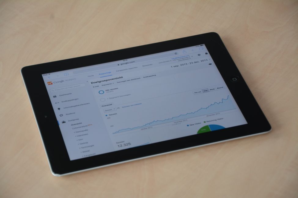 Web analytics dashboard showing organic traffic growth on a tablet