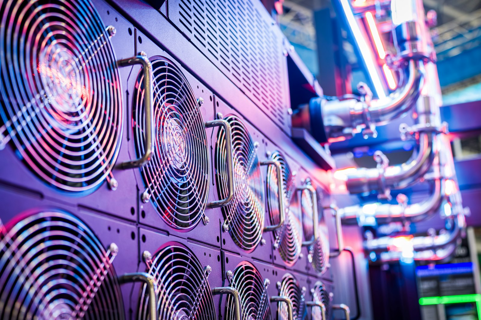 Close-up of server cooling fans running inside a data center rack